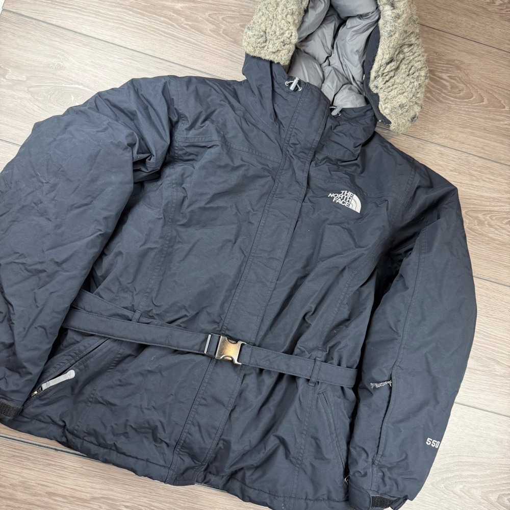 The North Face Womens Down Parka 550 Fill Faux Fur Hood Belted Black M